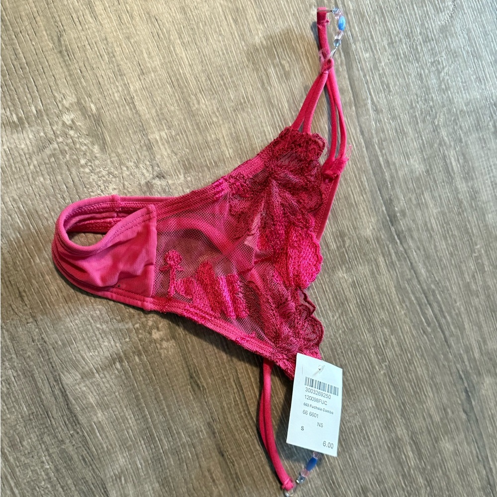 Charlotte Russe Hot Pink Floral Beaded Sheer Thong Panty